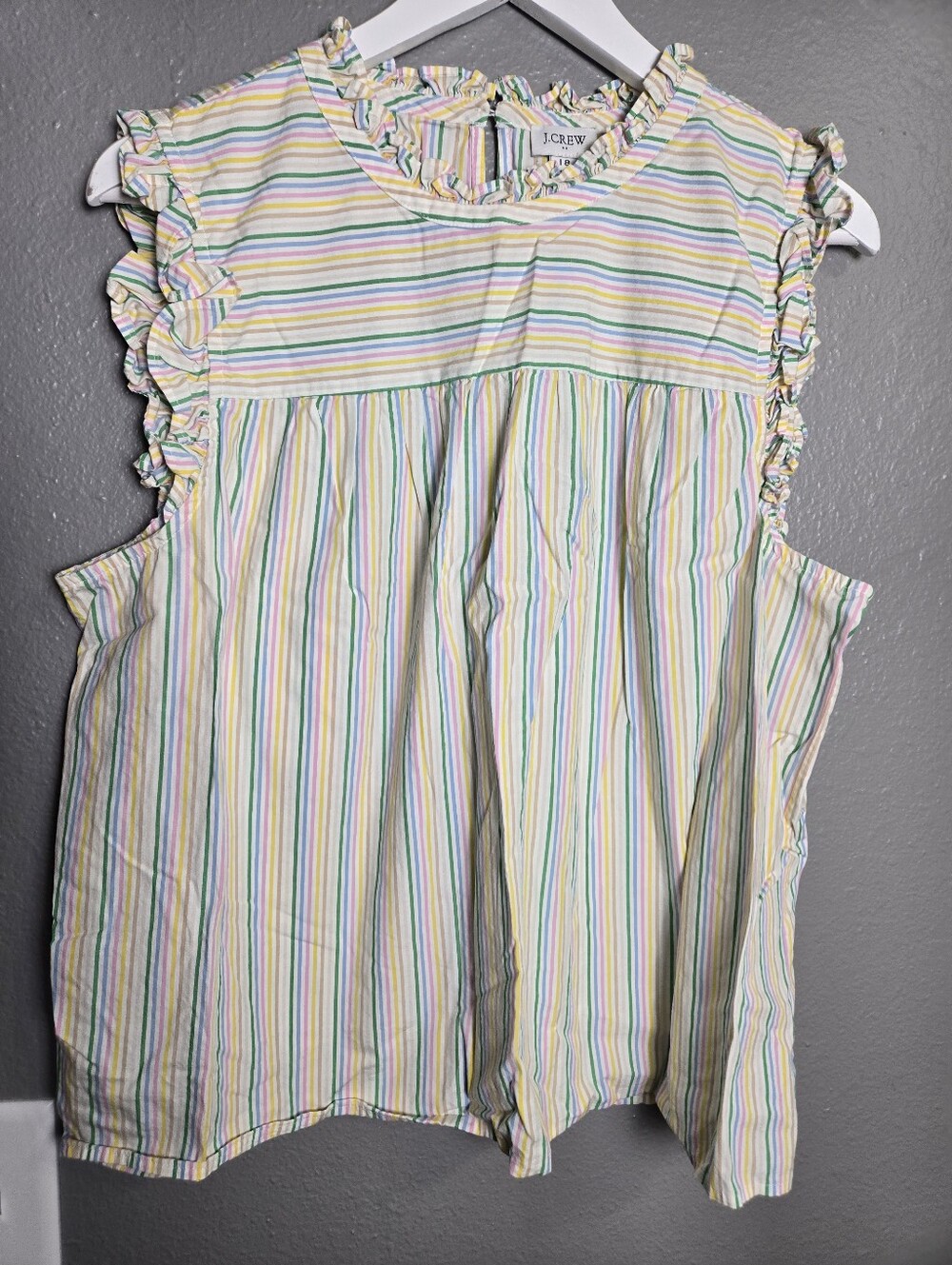 J Crew Factory Multi Color Pinstripe Ruffle Blouse Size 18